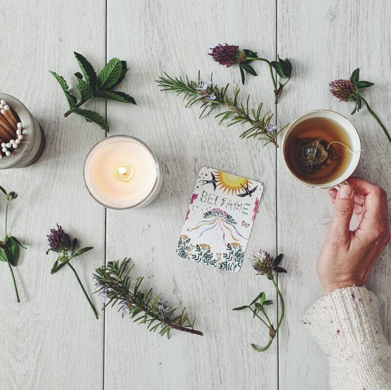 Candles packaged with recycled materials